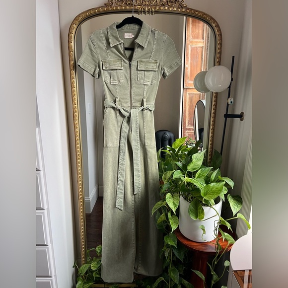 Alice + Olivia Pants - Alice and Olivia sage green denim jumpsuit (Size 24)